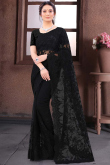 Black Net Party Wear Embroidered Saree