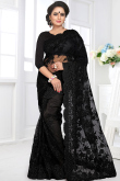 Black Net Resham Embroidered Heavy Saree