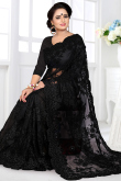 Black Net Resham Embroidered Heavy Saree