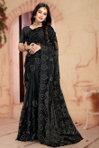 Black Net Resham Thread Embroidered Saree
