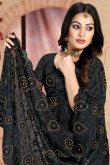 Black Net Resham Thread Embroidered Saree
