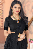 Black Net Fancy Saree with Beads & Resham Work and Round Neck Blouse