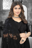 Black Net Saree with Resham, Stone, and Thread Work Blouse