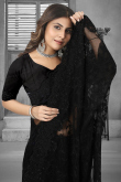 Black Net Saree with Resham Thread Embroidery 