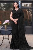 Black Net Saree With Sequins Work For Diwali