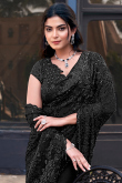 Black Net Saree With Sequins Work For Diwali