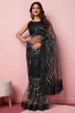 Black Net Saree with Sequins & Lace Work and Sleeveless Blouse