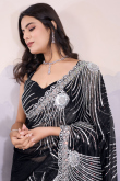 Black Net Saree with Sequins & Sweetheart Blouse