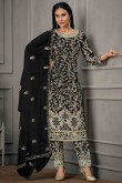 Black Net Straight Cut Sequins Embroidered Trouser Suit
