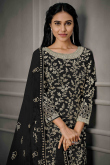 Black Net Straight Cut Sequins Embroidered Trouser Suit