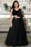 Black Organza Lehenga with Mirror Work for Party