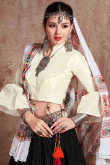 Black Patch Embroidered Cotton Silk Flared Lehenga