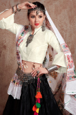 Black Patch Embroidered Cotton Silk Flared Lehenga