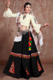 Black Patch Embroidered Cotton Silk Flared Lehenga