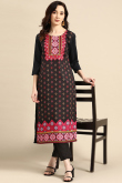 Black Straight Cut Casual Wear Kurti in Poly Crepe