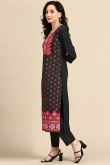 Black Straight Cut Casual Wear Kurti in Poly Crepe