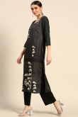 Party Wear Printed Kurti in Poly Crepe Black