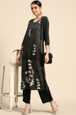 Party Wear Printed Kurti in Poly Crepe Black