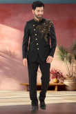 Black Polyester Sherwani with Stone Embroidery