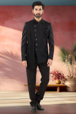 Black Polyester Sherwani with Stone Work for Party Wear