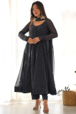 Black Printed Georgette Ready Made Anarkali Style Suit for Wedding & Party