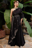 Black Raw Silk Embroidered Lehenga With High-Low Style Choli
