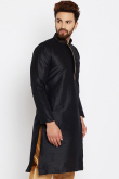 Black Raw Silk Kurta For Men