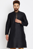 Black Raw Silk Kurta For Men