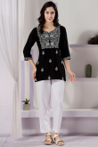 Black Rayon Embroidered Short Kurti 