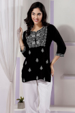 Black Rayon Embroidered Short Kurti 