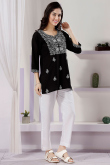 Black Rayon Embroidered Short Kurti 