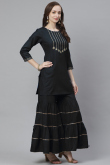 Rayon Black Gota Patti Embroidered Party Wear Kurti