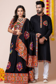 Black Rayon Patch Embroidered Couple's Outfit 