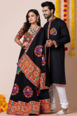 Black Rayon Patch Embroidered Couple's Outfit 
