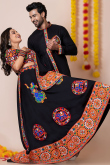 Black Rayon Patch Embroidered Couple's Outfit 