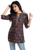 Black Rayon Printed Short Kurti 
