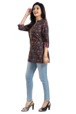 Black Rayon Printed Short Kurti 