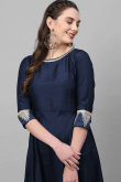 Casual Wear Zari Embroidered Kurti in Rayon Navy Blue