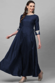 Casual Wear Zari Embroidered Kurti in Rayon Navy Blue