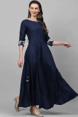 Casual Wear Zari Embroidered Kurti in Rayon Navy Blue