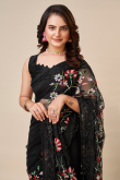 Black Resham Embroidered Net Saree For Sangeet 