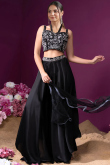 Black Satin Indo-western Palazzo Set with Sequins Work for Weddings