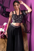 Black Satin Indo-western Palazzo Set with Sequins Work for Weddings