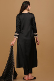 Black Satin Lace Embroidered Frock Style Trouser Suit