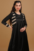 Black Satin Lace Embroidered Frock Style Trouser Suit
