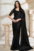 Black Satin Saree With Sequins Work For Diwali