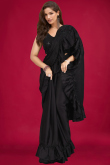Black Satin Saree with Sequins Work for Diwali
