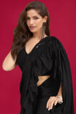 Black Satin Saree with Sequins Work for Diwali