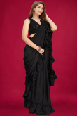 Black Satin Saree with Sequins Work for Diwali
