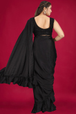 Black Satin Saree with Sequins Work for Diwali